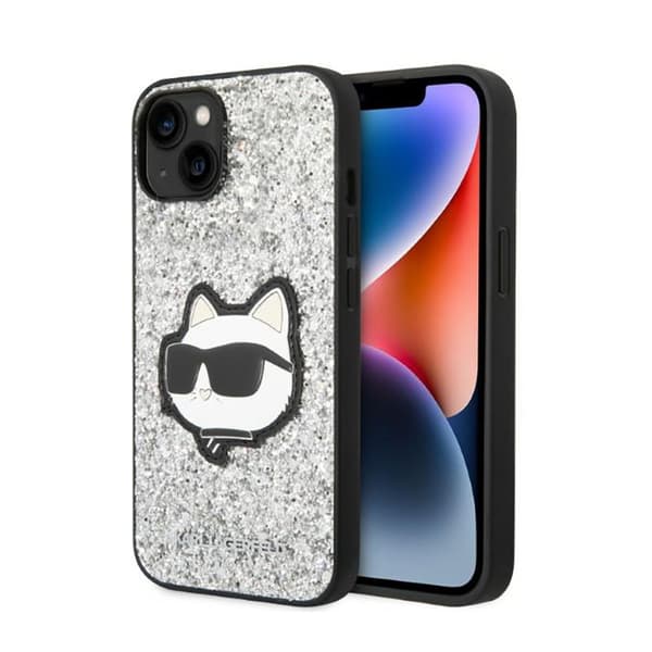 Karl Lagerfeld NFT Glitter Choupette Patch - iPhone 14 Plus-skal (Silver)