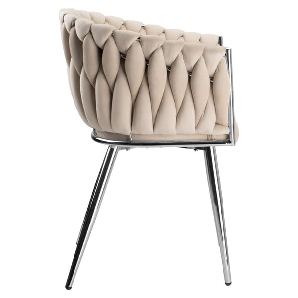 Sammetsfåtölj, flätad, COFTON, krom, beige