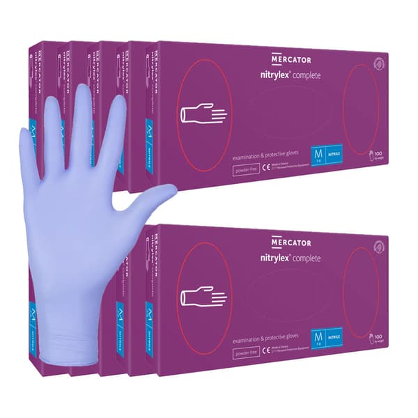 Nitrilhandsker M lilla Mercator Nitrylex Complete 100 stk. karton 10-pak