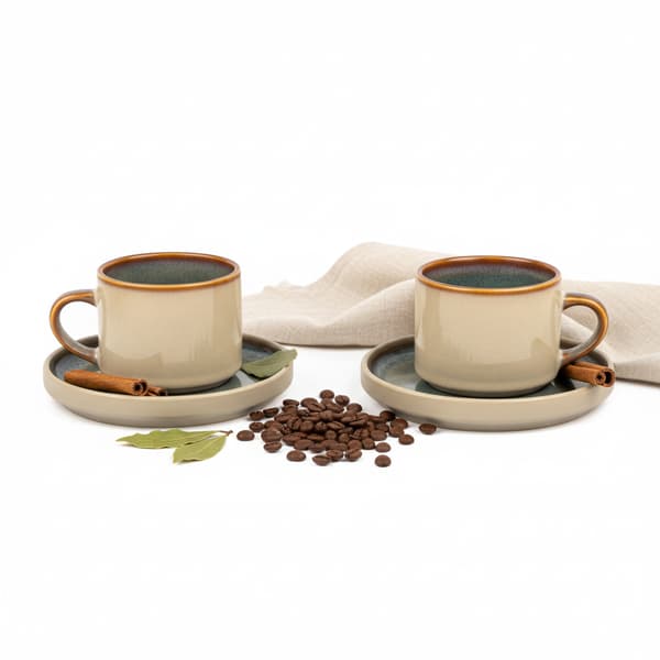 KOPPAR MED FAT FÖR KAFFE- OCH TESET 200 ML BEIGE Ø 8,5 CM