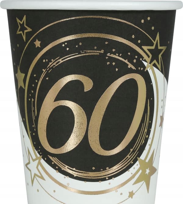 Papkrus 60 års fødselsdag Sixty guld sort 240ml 6 stk.