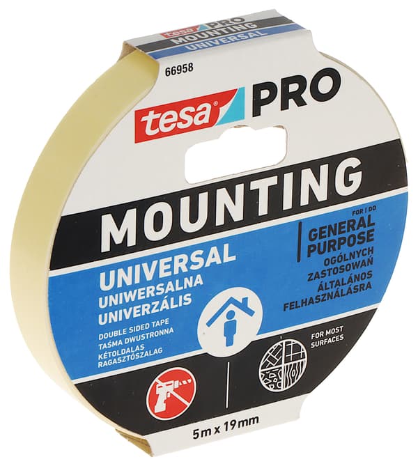 KAKSIPUOLINEN KIINNITYSTEIPPI MOUNTING-PRO/UNIVERSAL/5X19 TESA