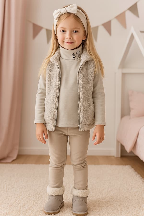 Barn polo med tryck beige strl 128