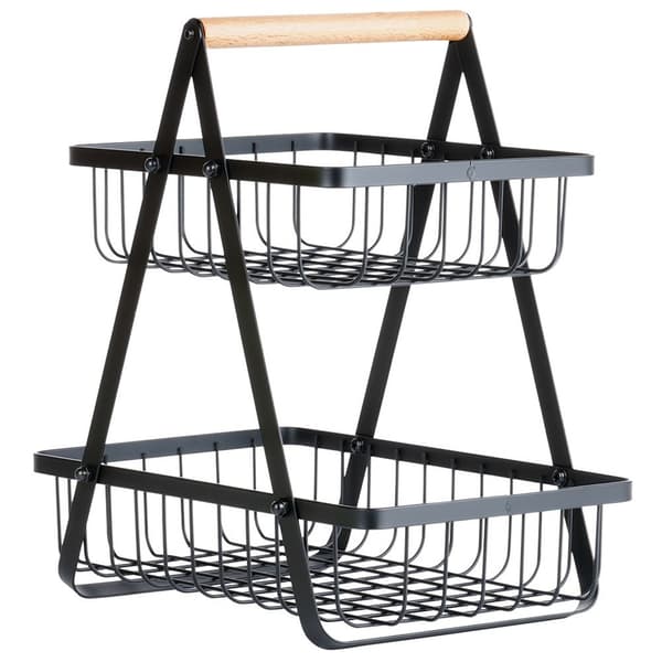 Sort metalfrugtkurv, 2-lags, 27x17,5x29 cm