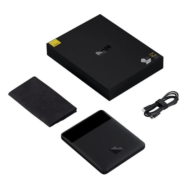 Baseus Blade Powerbank 20000mAh, 2xUSB, 2xUSB-C + USB-C Kabel 100W (Sort)