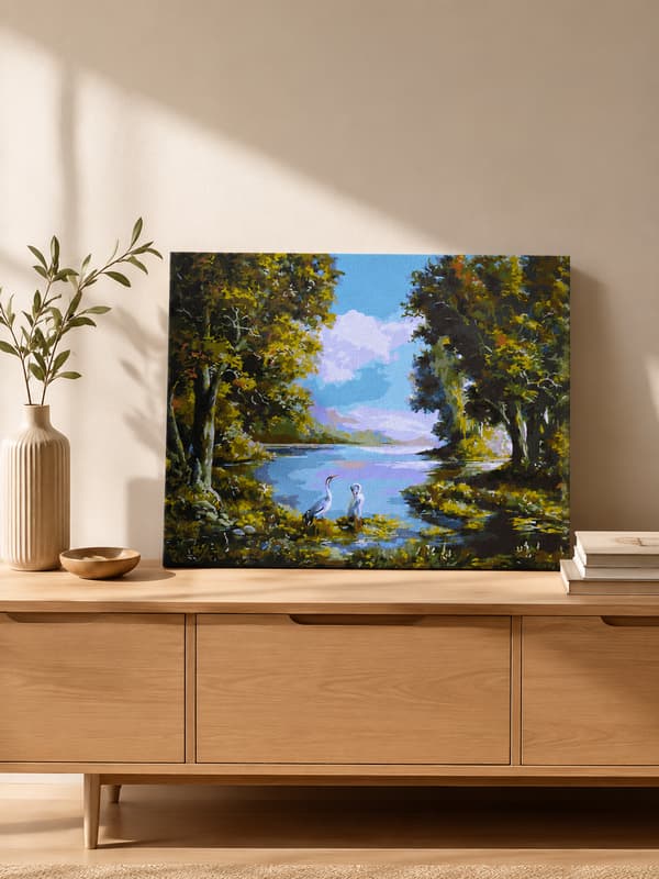 Maleri efter tal med ramme Billeder til maleri - Forest Silence 50x40 cm