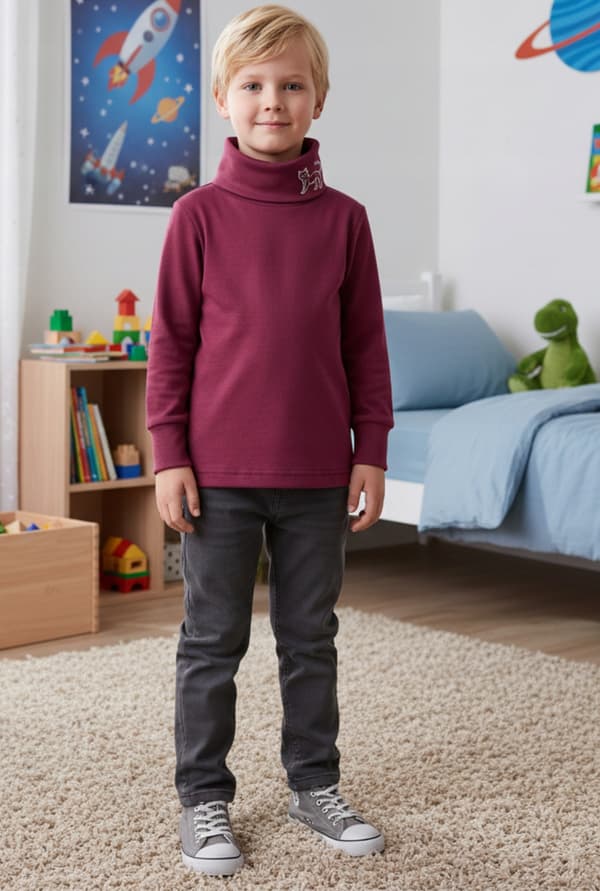 Barn TURTLENECK 134 sweatshirt med tryck vinrös
