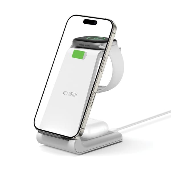 TECH-PROTECT QI15W-A36 3-i-1 trådløs oplader til Apple, hvid
