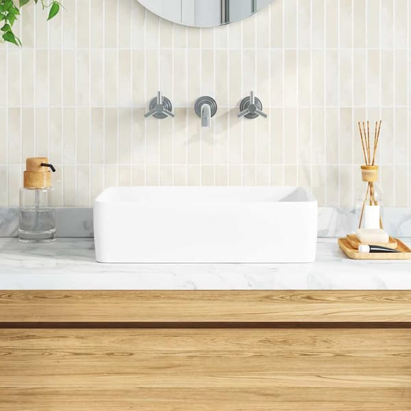 vidaXL håndvask, hvid, 48x37x13 cm, keramik, rektangulær