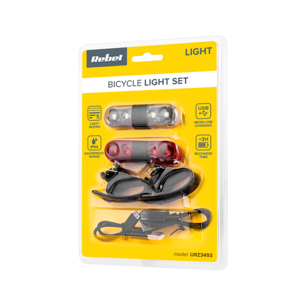 Cykellampa bak och fram LED USB 2 st Rebel