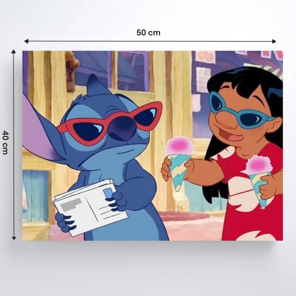 Maleri efter tal Lilo og Stitch med briller 50x40cm
