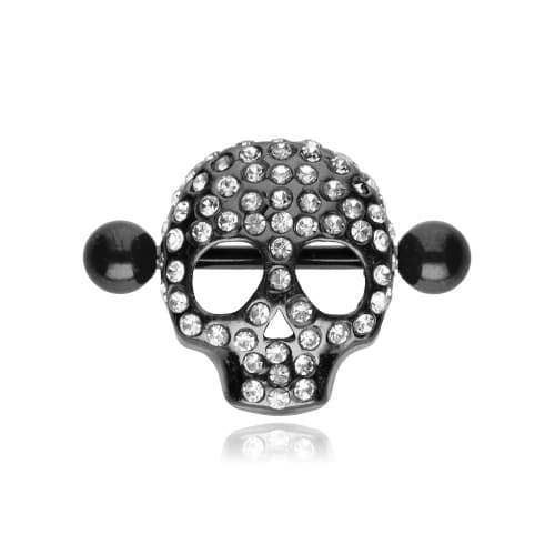 Diamant Kranie Brystvorte Ring - Sort - S-029