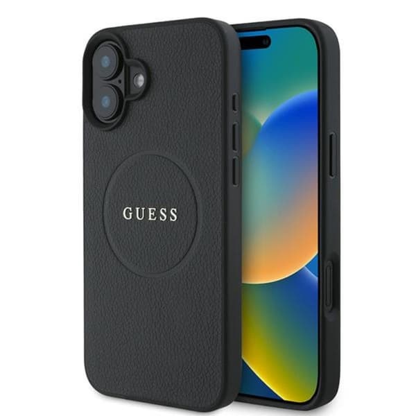 Guess Grained Ring MagSafe - iPhone 16 Plus -suojakuori (musta)