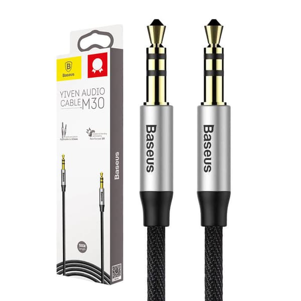 Baseus Yiven 3,5 mm AUX mini-jack lydkabel 1 m (sort og sølv)