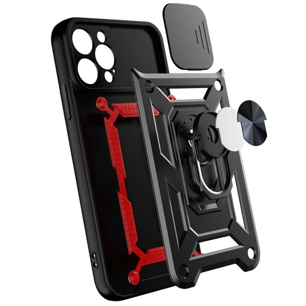 Hybrid Armor Camshield iPhone 14 Plus -kotelo kamerasuojalla, musta
