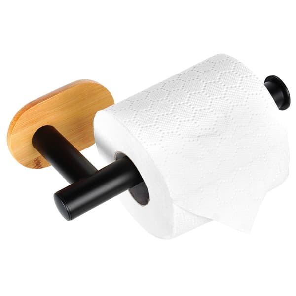 Toapapperhållare stål bambu svart 17 cm