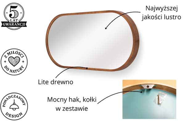 Badrumsväggspegel LEJA oval trä rustik 80x48 stilfull