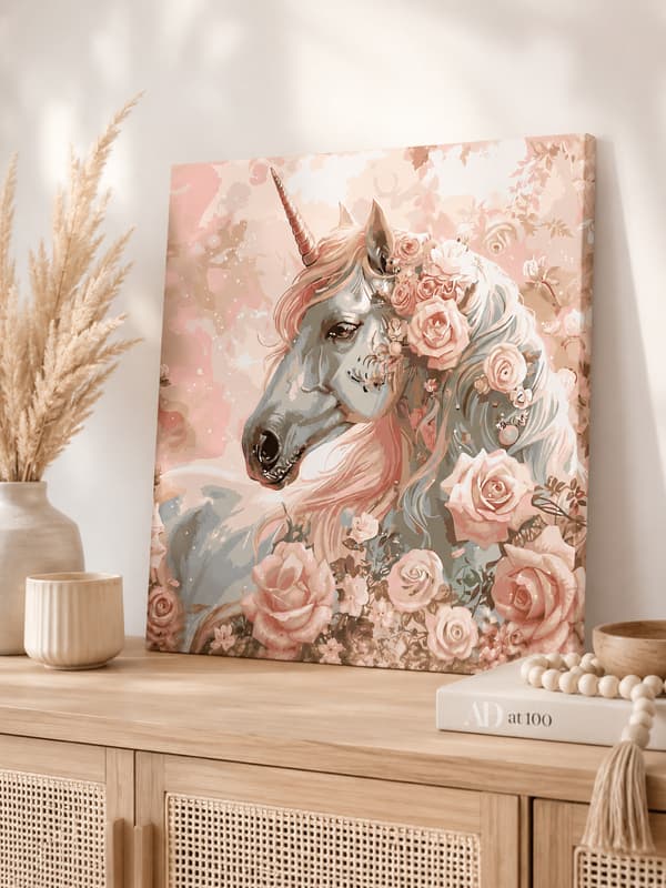 Målning med siffror enhörning i rosor 50x40 cm