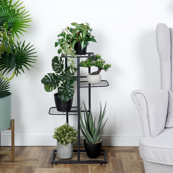 Blomsterstativ metal sort 4-niveauer 80 cm