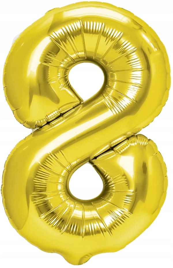 Folieballon med nummer otte, guld, 40 cm