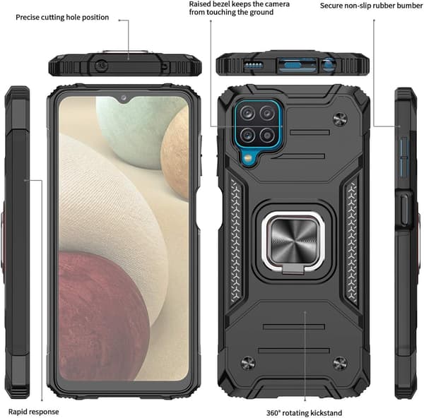 SAMSUNG GALAXY A12/M12 SORT ARMOR BUMPER ETUI + HÆRDET GLAS