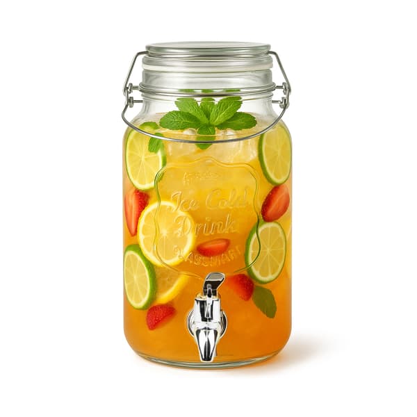 BURK med kran 4L glas för lemonad, juice, vatten, vattendispenser, flaskor