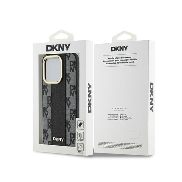 DKNY Læder MagSafe med Ternet Monomønster - iPhone 15 Pro Etui (Sort)