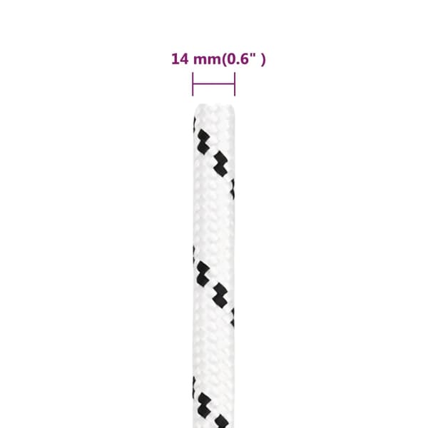 vidaXL Flätad segelrep vit 14 mm x 25 m polyester