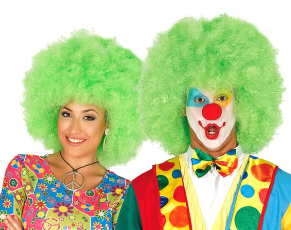 CLOWN Peruk Grön AFRO Lockar DISCO 80-tal