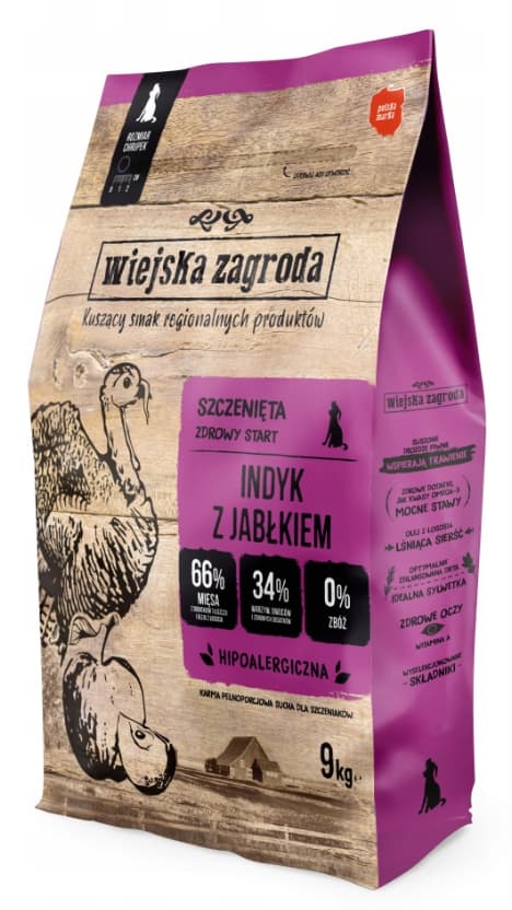 Tørfoder til hvalpe Wiejska Zagroda kalkun med æble 9 kg