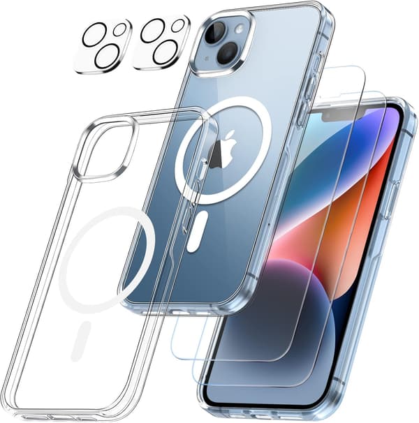 APPLE IPHONE 14 PLUS -PUHELINKOTELO, KIRKAS + 2 KARKAISTU LASIA