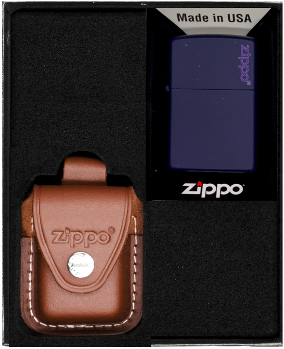 Zippo Lightersæt Marineblå Mat Logo Gave nr. 2