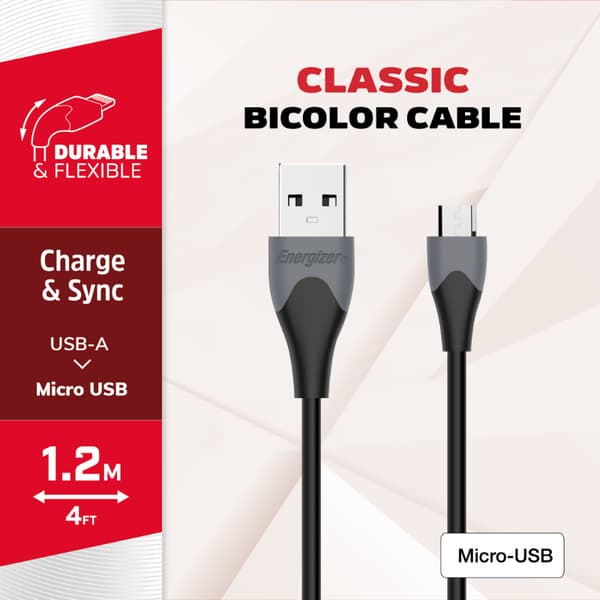Energizer Classic - USB-A till Micro USB-anslutningskabel 1,2 m (svart)