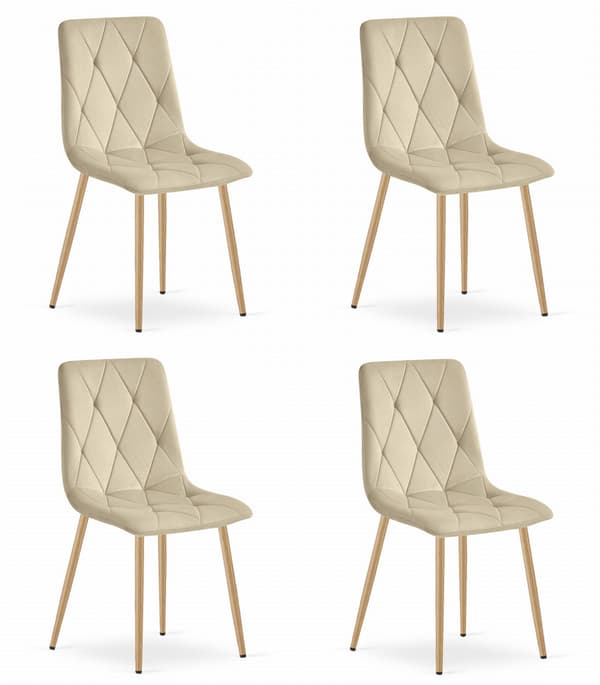LIBRA stol - lys beige fløjl / træfarvede ben x 4