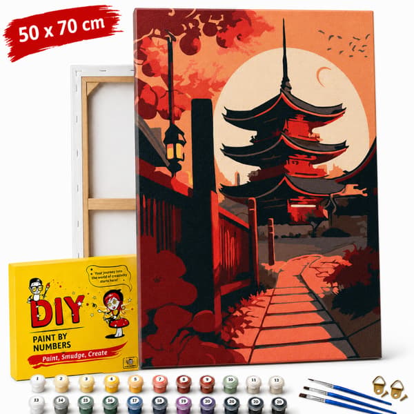Måla efter siffror med ram Japansk pagod 50x70 cm