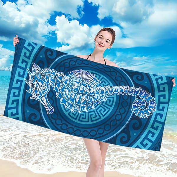 Strandhåndklæde 70x140 SOMMER Blå Søhest