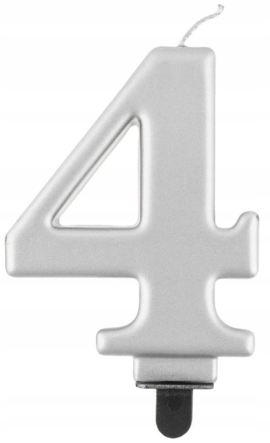 Nummer 4 ljus, metalliskt silver, 8 cm, 1 st.
