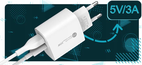 VÄGGLADDNINGSADAPTER + USB TYP-C-KABEL 20W SNABBLADDNING
