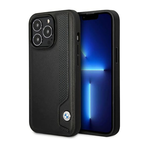 BMW Läder Blå Prickar - iPhone 14 Pro Skal (Svart)
