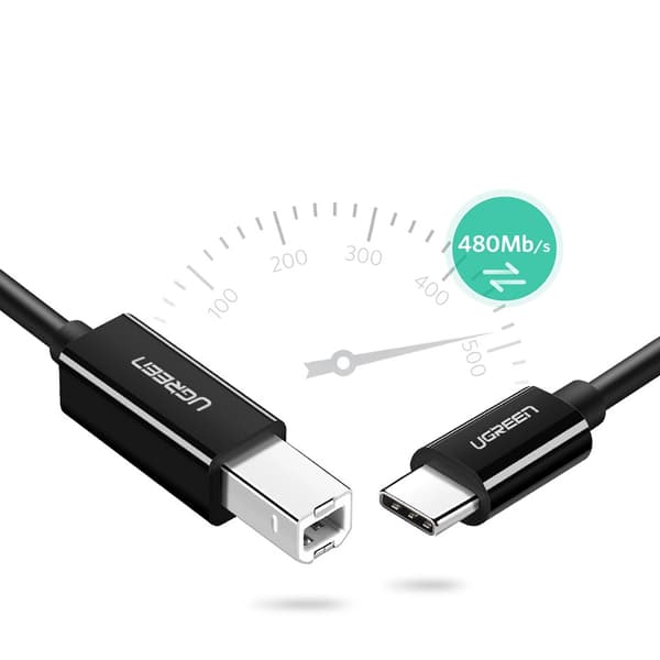 Ugreen US241 USB-C 2.0 - USB-B -kaapeli 1 m - Musta