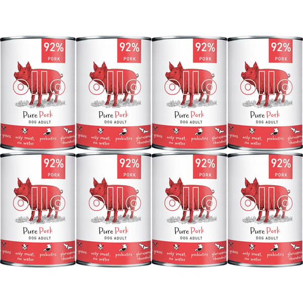 Ollo Pure vådfoder til hunde med svinekød 8 x 400 g, 92% kød
