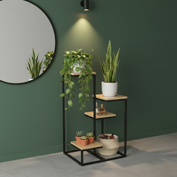 Fritstående blomsterstativ til blomster og planter, 4 niveauer, metal, rustik, 76 cm