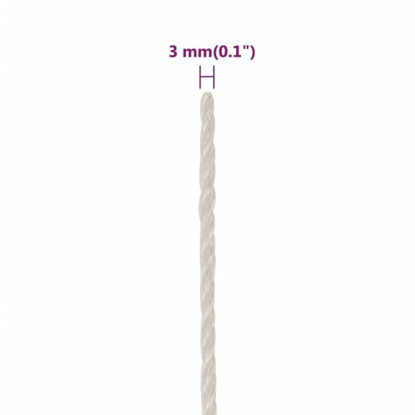 vidaXL Arbetsrep, Vitt, 3 mm, 50 m, Polypropylen