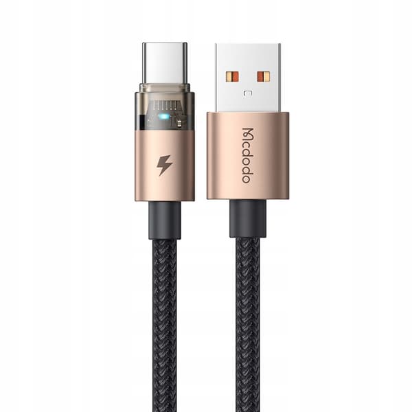 MCDODO KABEL USB-A USB-C SNABBLADDNING USB TYP C 6A 100W 1M LED GULD