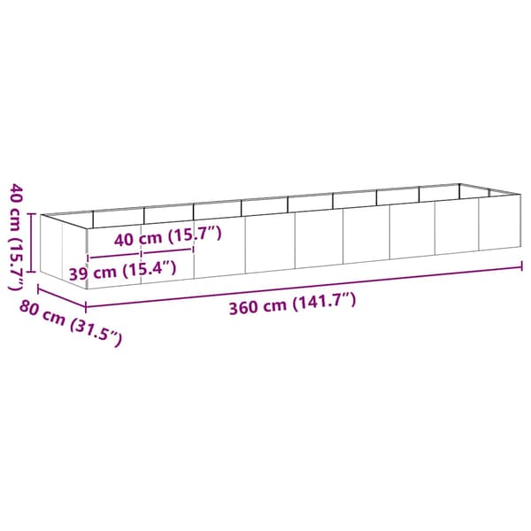 vidaXL sort urtepotte 360x80x40 cm stål