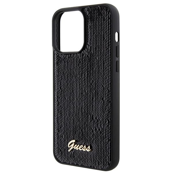 Guess GUHCP15XPSFDGSK iPhone 15 Pro Max 6.7 musta/musta kovakuori Sequin Script Metal