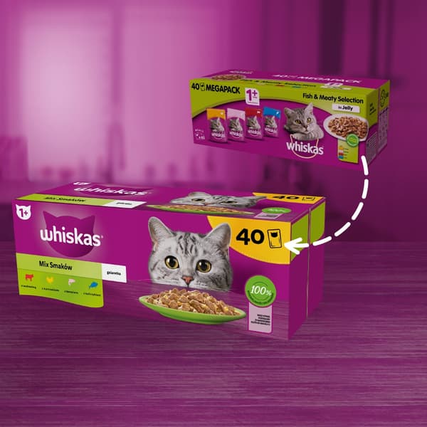 Whiskas blanding af smagsvarianter i gelé vådfoder til katte 80x85g