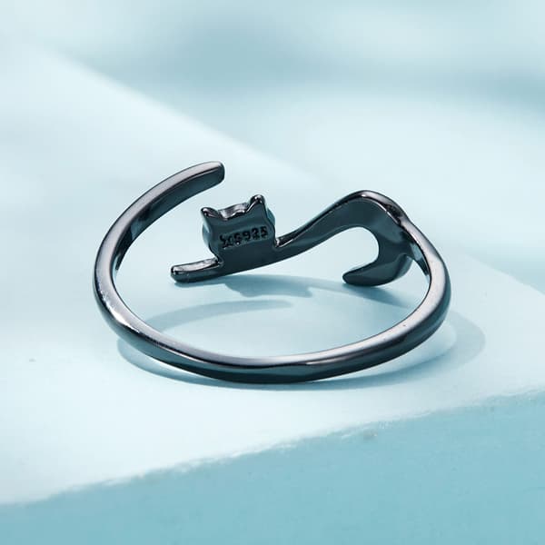 Justerbar silverring svart kattunge silver 925