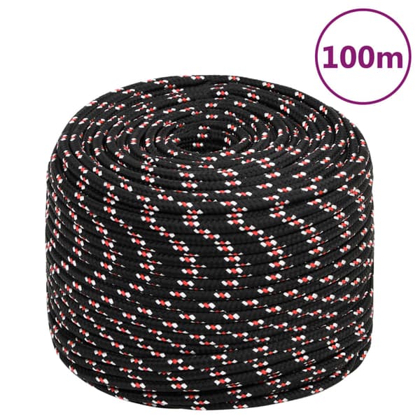 vidaXL sejltov, sort, 10 mm, 100 m, polypropylen
