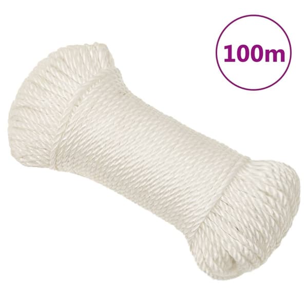 vidaXL Arbetsrep, Vitt, 8 mm, 100 m, Polypropylen